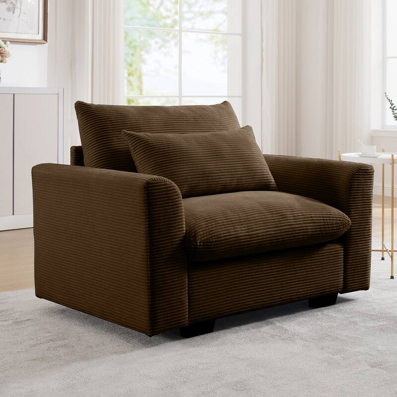 Chenille Lounge Chair for Reading, Modern Single Sofa Chair, Upholstered Living Room Accent Chair with Waist Pillow