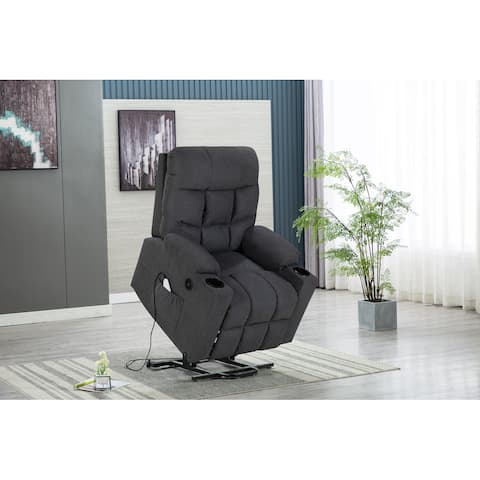 Power Lift Recliner for Elderly, Heated and Massage, with Cup Holders and Two Side Pocket, USB Ports