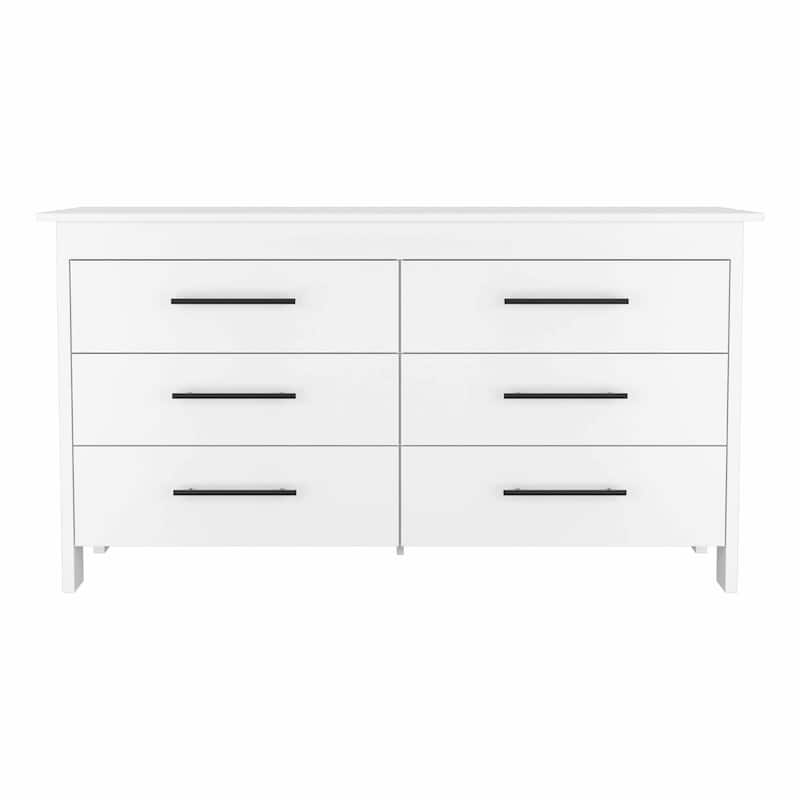 FM Furniture Luxor 6 Drawer Double Dresser with Roller Guides, Metal Pulls and 4 Legs