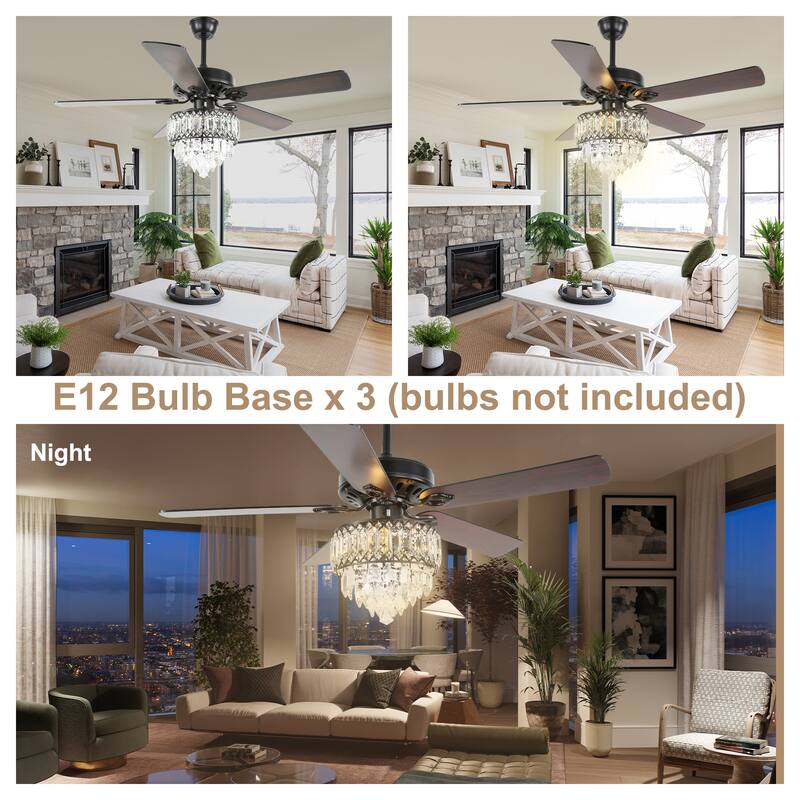 Bella Depot 65" Crystal Ceiling Fan with Light Kit and Remote Control,6-Speed Reversible Ceiling Fan