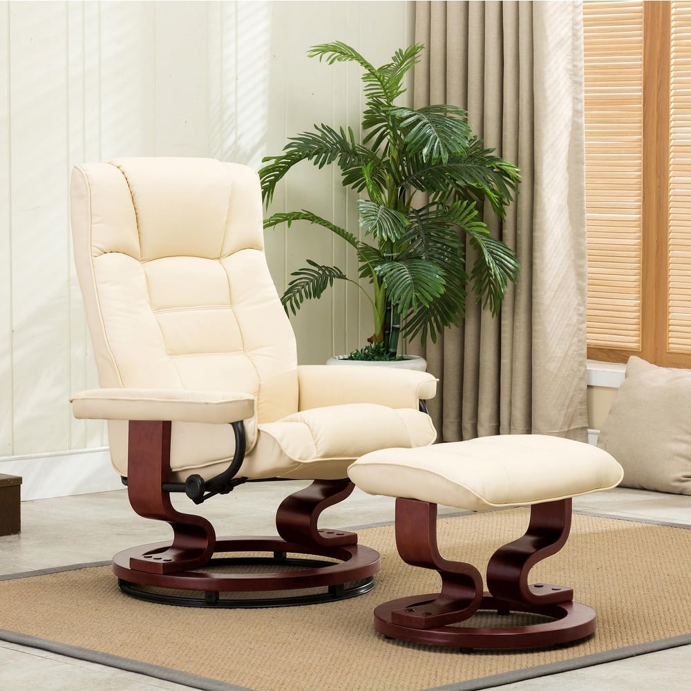 MCombo Swivel Recliner Chair with Wood Base and Ottoman