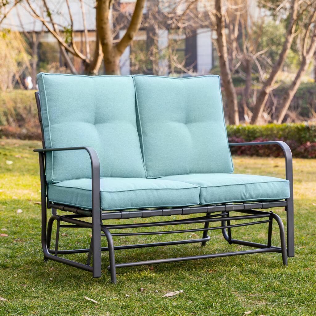 Glitzhome Outdoor Patio 40"L Steel Cushioned Loveseat Glider Chair