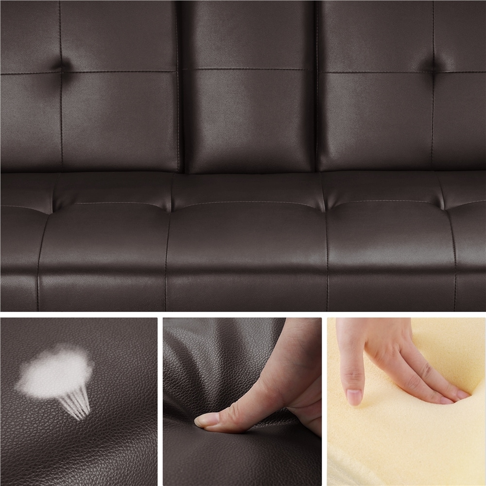 Luxurygoods modern faux leather shop futon with cup holders