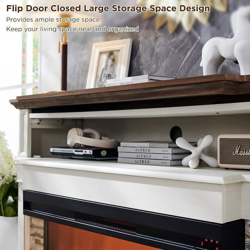 Farmhouse TV Stand With 3-Sided Glass Fireplace, Entertainment Center