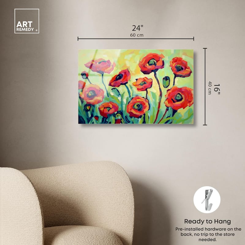 Red Poppy Field I Acrylic by Art Remedy, Ready to Hang