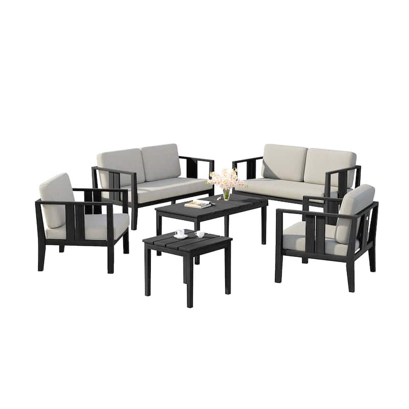 6-Piece Outdoor Furniture Solid Teak Patio Conversation Set with Table