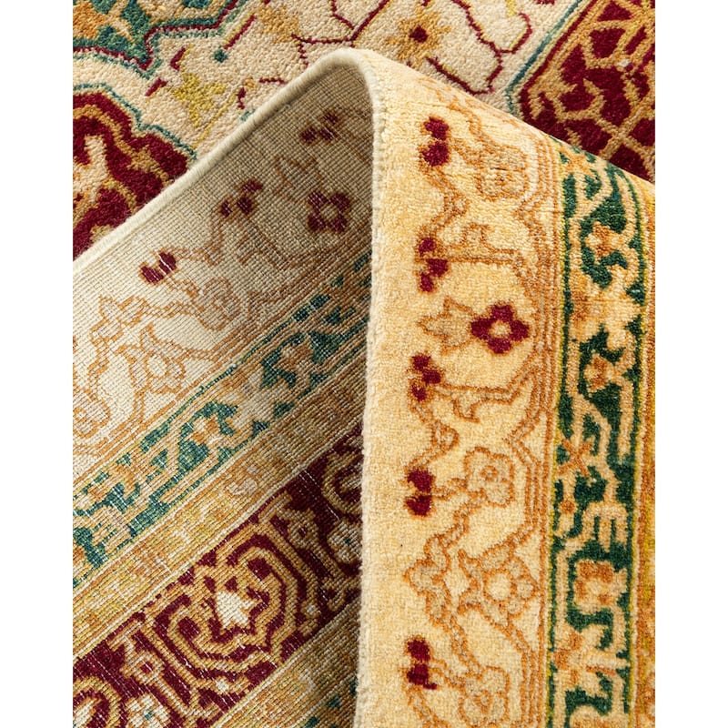 Overton Handknotted Wool Traditional Geometric Ivory Area Rug - 6' x 9'