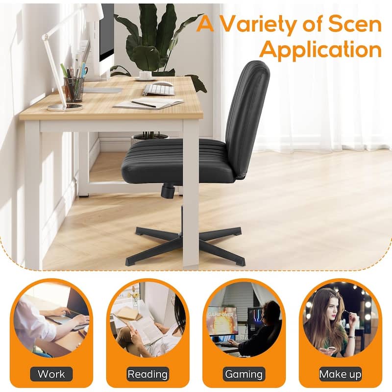 Cross Legged Armless Adjustable Swivel Padded Home Office Desk Chair No Wheels