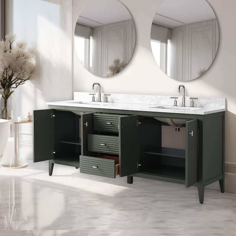 Vanity Art 72" Double Sink Bathroom Vanity Cabinet with Engineered Marble Top