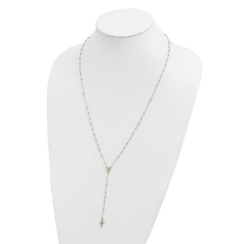 Curata 14k Yellow Gold Polished Long Cross Rosary Necklace, 24"