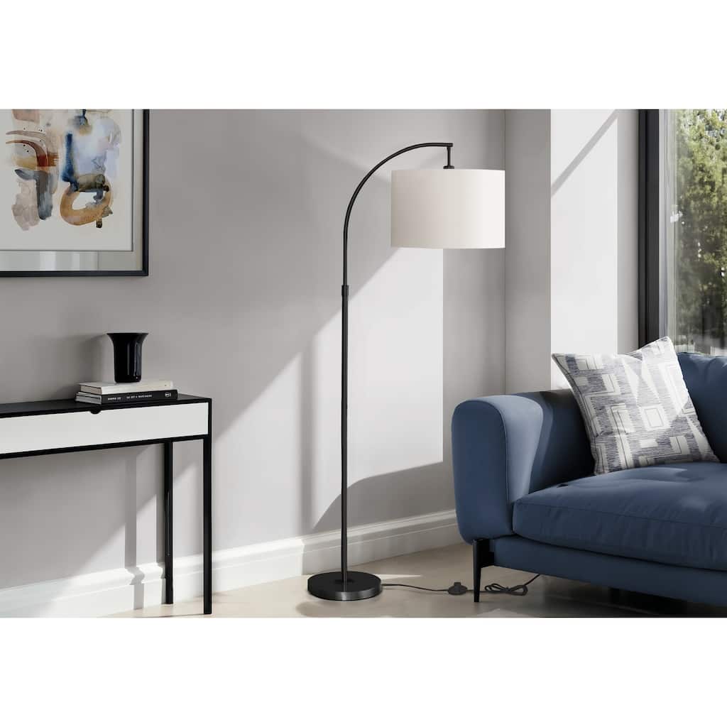 Lighting, 65"h, Floor Lamp, Black Metal, Ivory / Cream Shade, Contemporary