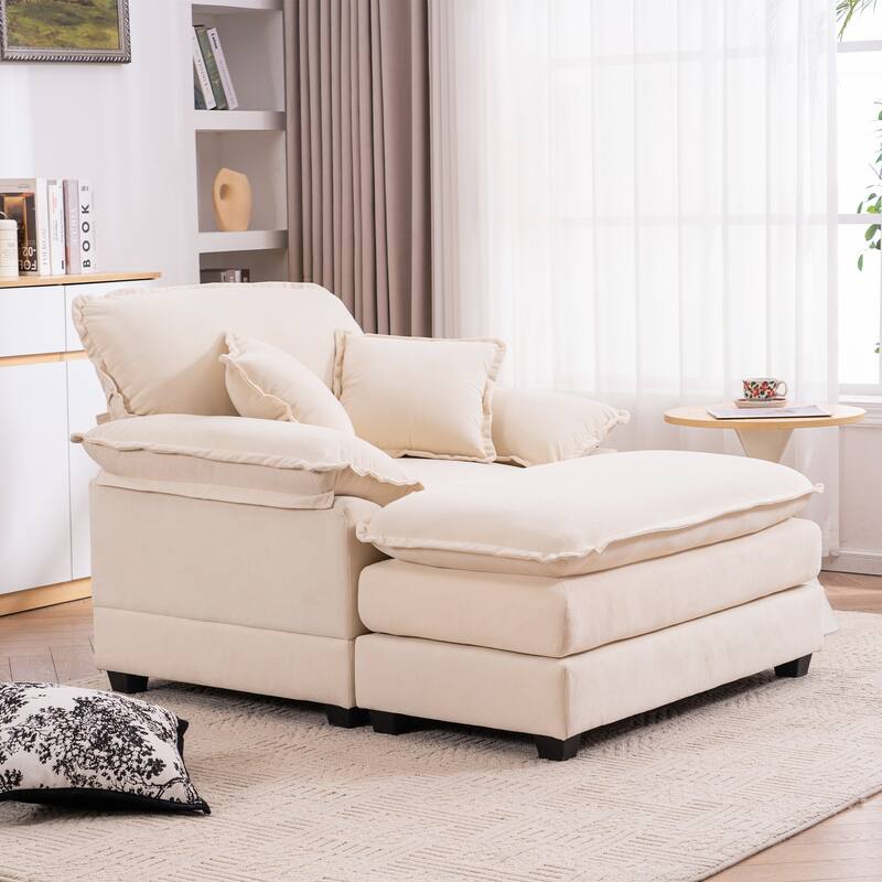 46.9 Inch Single Sofa with 2 Folding Pillows and an Ottoman, Comfort Sofa - Living Room Deep Seating Sofa for Living Room