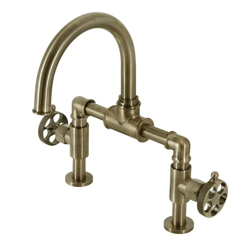 Kingston Brass KS217.RKX Webb 1.8 GPM Bridge Kitchen Faucet - Antique Brass