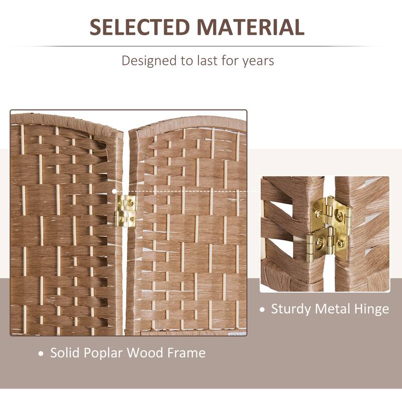 6' Tall Wicker Weave 4 Panel Room Divider Privacy Screen - Natural