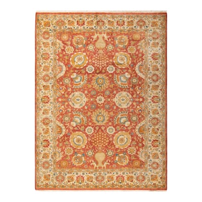 Overton Hand Knotted Wool Vintage Inspired Traditional Mogul Orange Area Rug - 6' 4" x 8' 10"