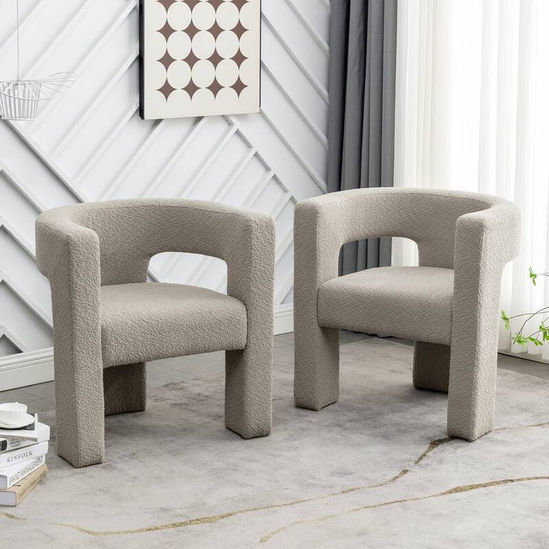 KINWELL 28" Wide Boucle Upholstered Square Armchair (Set of 2)