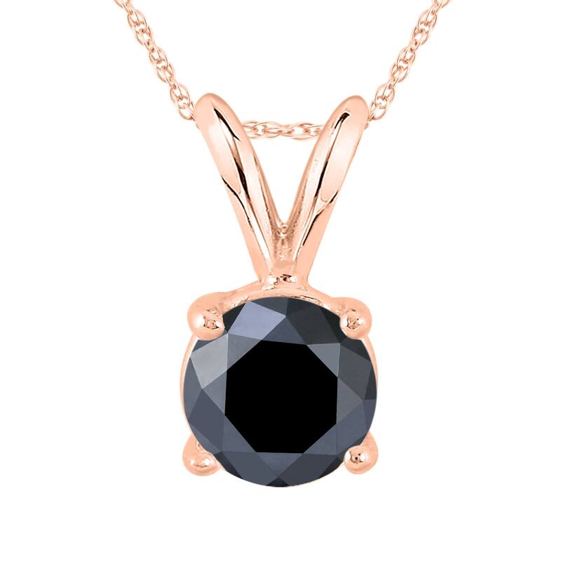 Marquee 1 Carat Round Black Diamond Solitaire Pendant in 14K Rose Gold