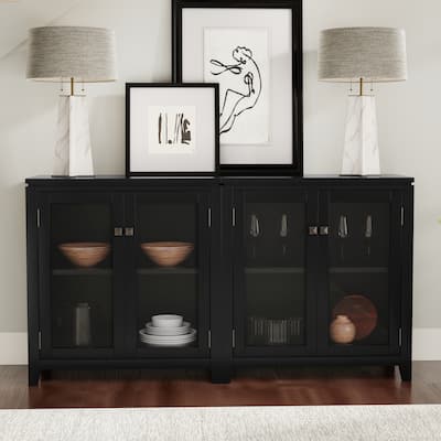 Simpli Home Cosmopolitan Solid Wood 30 inch Storage Cabinet in Black (Set of 2) - 30"W x 14"D x 31"H