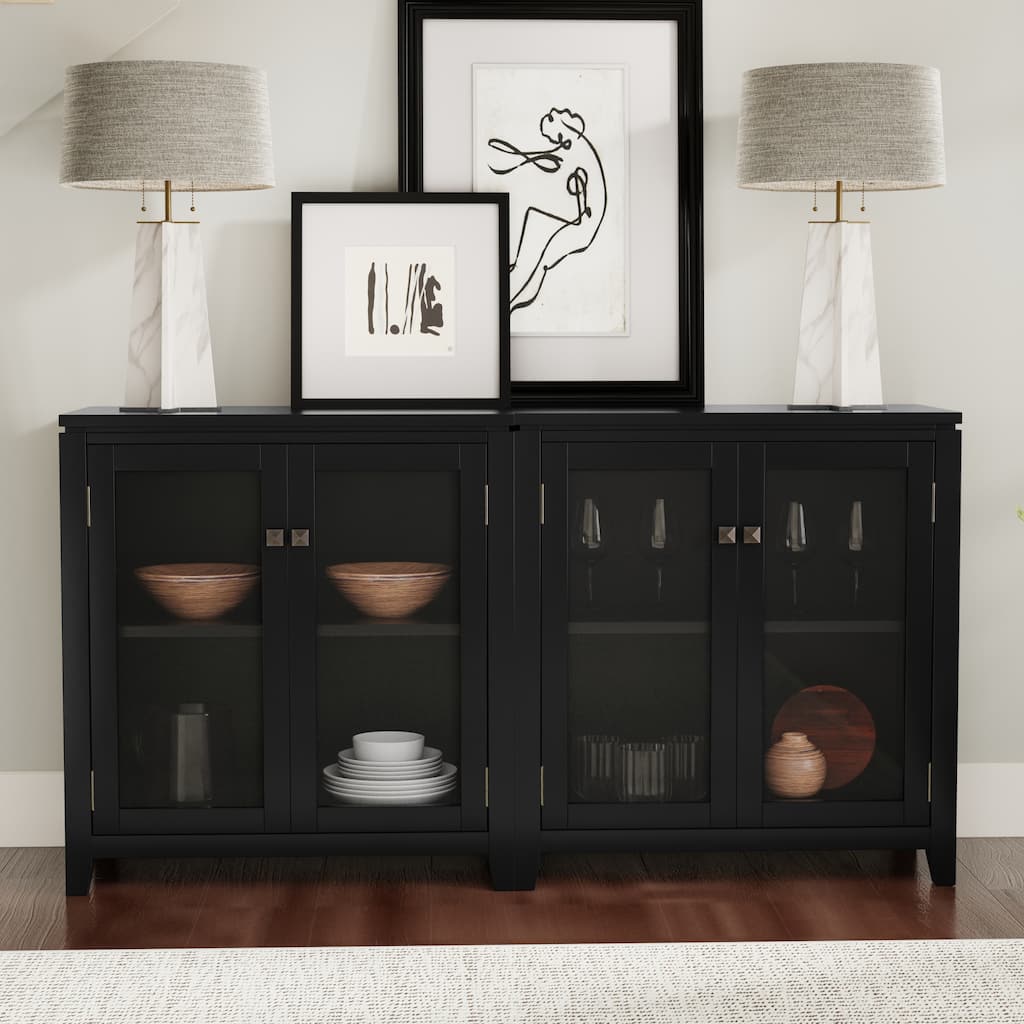 Simpli Home Cosmopolitan Solid Wood 30 inch Storage Cabinet in Black (Set of 2) - 30"W x 14"D x 31"H