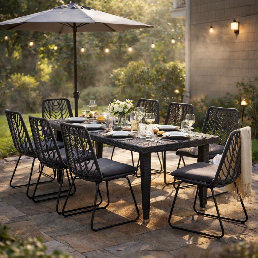 Christopher Knight Home - Modern 9-Piece Outdoor Woven Rattan Patio Dining Set with 73.5" Rectangular Table & Cushioned Chairs