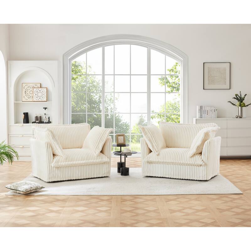 Living Room Chairs Set of 2, Oversized Reading Chair, Corduroy Upholstered Armchair with Deep Seat for Bedroom Reading Spaces