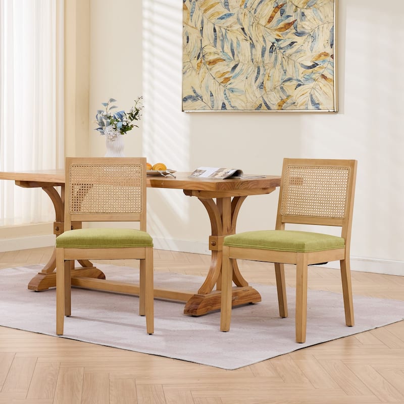 Farmhouse Rattan Dining Chairs Set of 2,Kitchen & Dining Room Chairs, Cane Upholstered Kitchen Side Chair with Hardwood Frame