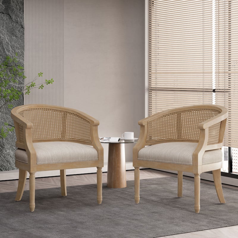 Steinaker Wood and Cane Accent Chairs (Set of 2) by Christopher Knight Home - Natural + Beige