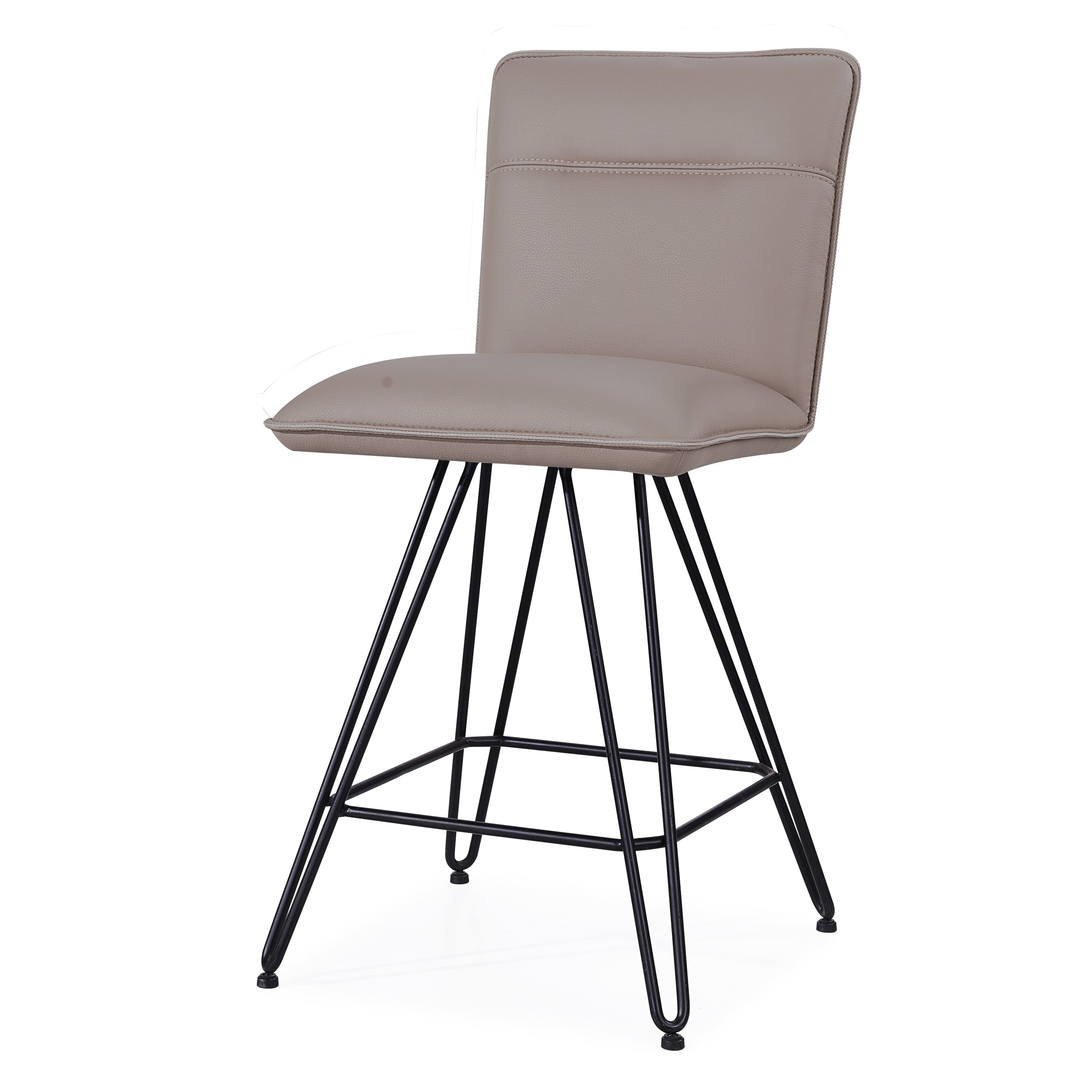 Leather Counter Height Stool with Metal Hairpin Legs, Set of 2, Taupe Brown and Black - 37 H x 18 W x 21 L Inches
