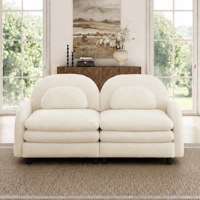 Sofa Layering 2-Seat Curved Modular Loveseat Sofa with Throw and Lumbar Pillows and ...