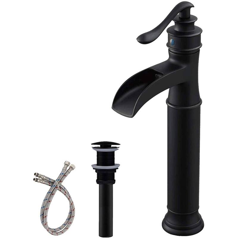 Waterfall Bathroom Vessel Faucet With Drain Assembly Single Handle Bathroon Vessel Sink Faucets One Hole Basin Vanity High Taps
