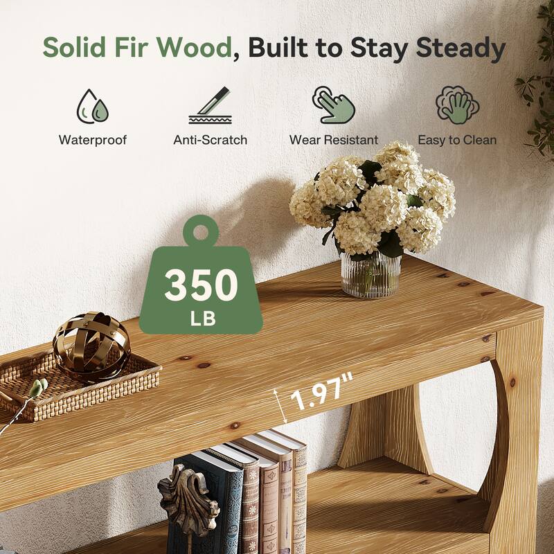 63" Solid Wood Console Table with 3-Tier Storage for Entryway Hallway