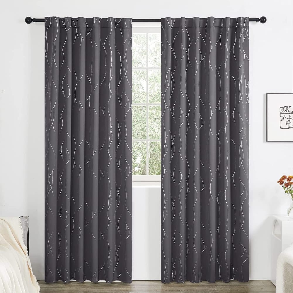 Deconovo Back Tab Silver Lines with Dots Curtain Panel Pairs(2 Panel)