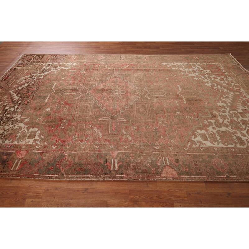 Geometric / Medallion Heriz Persian Vintage Rug Handmade Wool Carpet - 7'2"x 10'8"