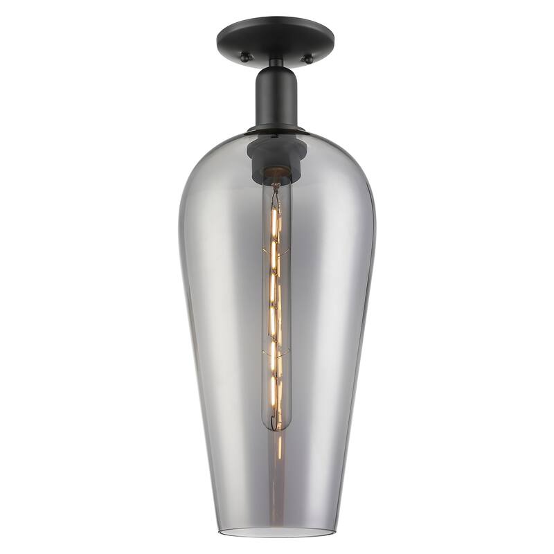 Innovations Lighting Downtown Urban - Chelsea - 1 Light 8" Semi-Flush Mount Light - Light Smoke Deco Swirl Shade/Matte Black
