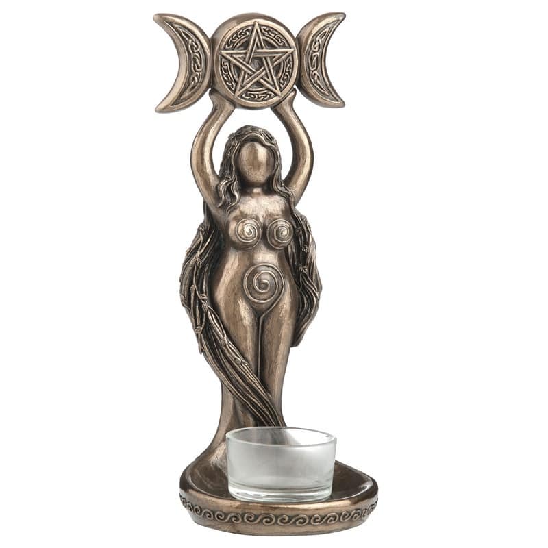8.46 in H Triple Moon Hecate Spiral Goddess Candle Holder Poly Resin