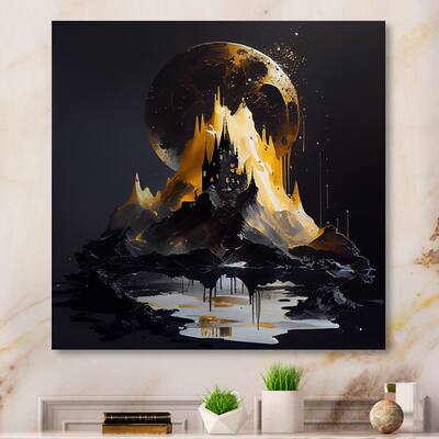 Designart 'Black And Gold Mountain Landscape I' Outer Space Canvas Wall Art