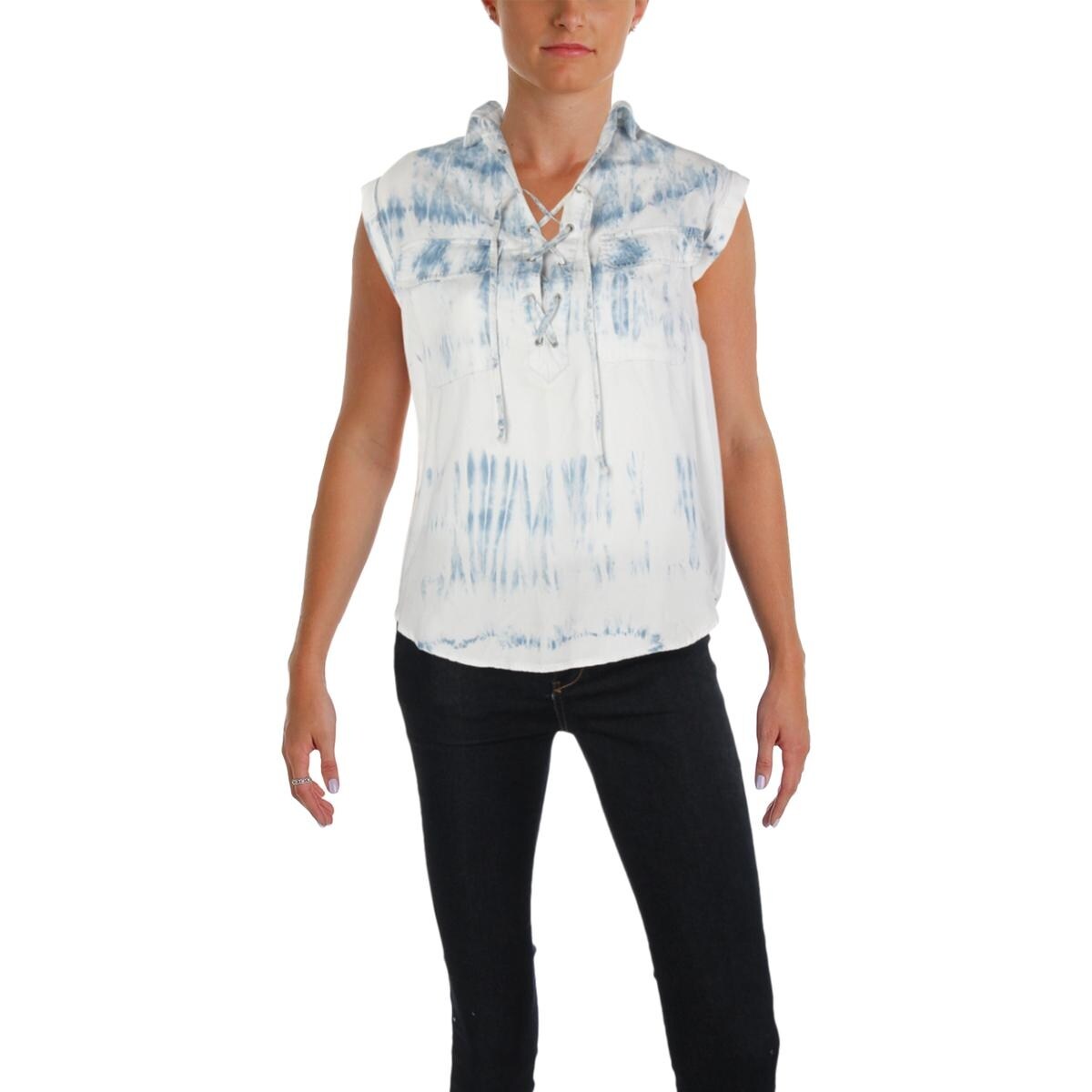Shop Jessica Simpson Womens Casual Top Printed Lace Up Xs