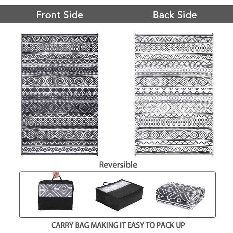 Outdoor Rug Waterproof Patio Rug Mat Geometric Rug Plastic Straw Outside Rug for RV Camping Picnic Reversible Rug
