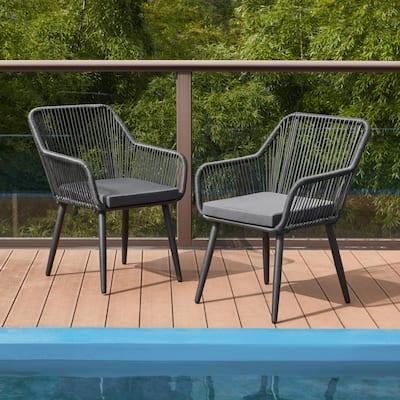 Outdoor Patio Dining Chairs Set of 2, Wicker Rattan Balcony Chairs with Removable Cushions, Ergonomic Armrests and Backrest