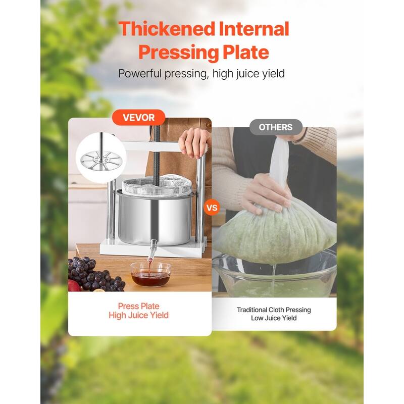 5L Stainless Steel Manual Fruit Wine Press Grape Juicer with Non-Slip Handle for Wine Extraction - 300x225x445 mm