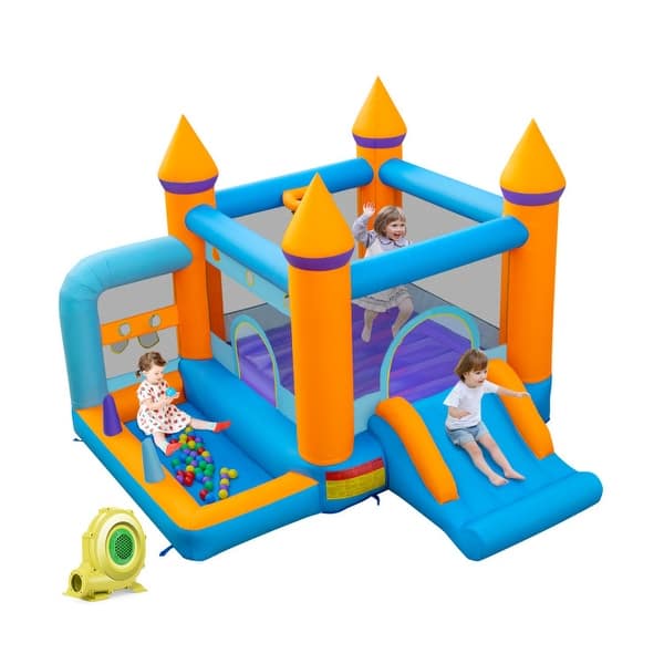 slide 2 of 3, 5-in-1 Inflatable Bounce Castle with Ocean Balls and 735W Blower - 133" x 128" x 101"(L x W x H)