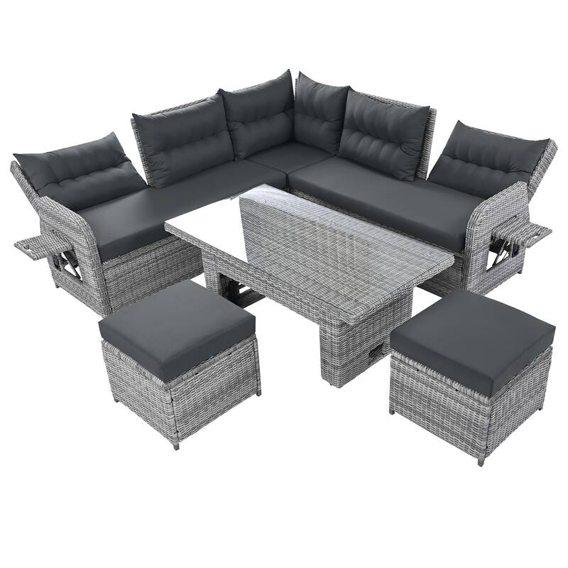 Outdoor Rattan Sectional Sofa Set with Adjustable Table & Recliners