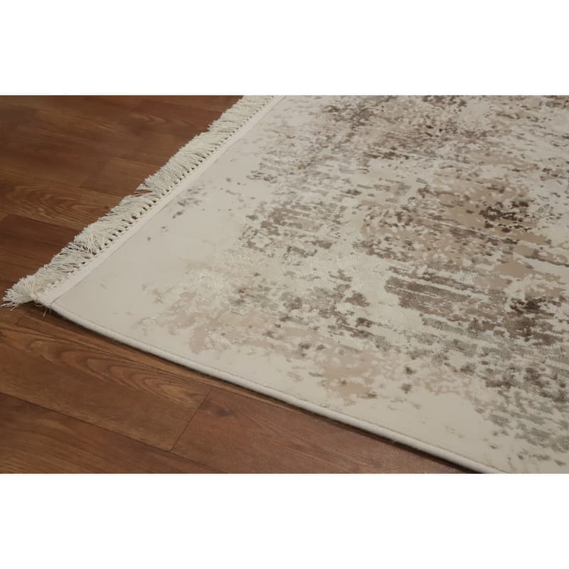 Machine Made Oriental Polyester Carpet Modern Abstract Beige & Ivories Abstract Area Rug - 7' 9'' X 5' 2''