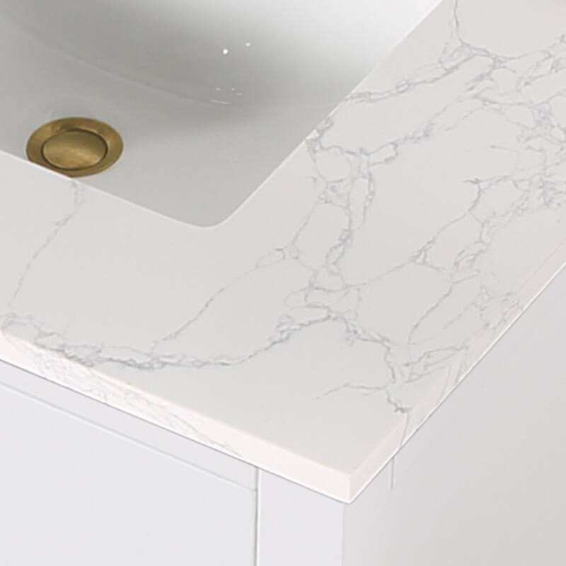 Altair Gavino Bath Vanity with Grain White Composite Stone Top and Mirror