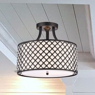 Antique Black 3-Light Beaded Drum Semi Flush Mount