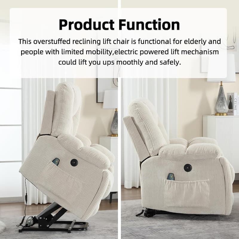 Oversized Power Assist Lift Recliner Chair With Massage and Heating with 2 Concealed Cup Holders for Elderly