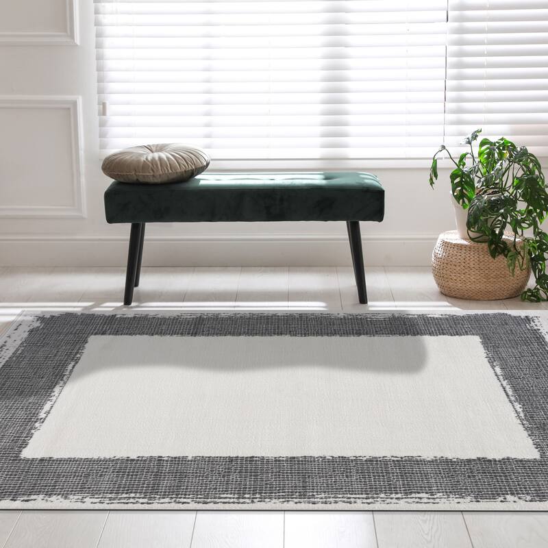 Beverly Rug Modern Border Indoor Area Rug with Jute Backing for Living Room, Kitchen, Bedroom