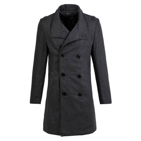Shop Men Double Breasted Slant Pockets Front Split Back Casual