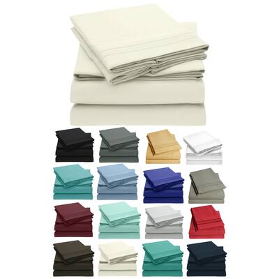 4 PC Ivory Sheet Set 2000 Embroidery Soft Cozy 12" Deep Pocket