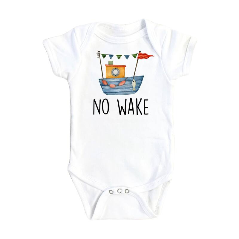 No Wake Boat - Baby Boy Girl Clothes Infant Bodysuit Funny Cute Newborn - Natural - Newborn